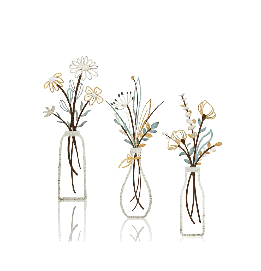 3 Pcs Metal Flower Wall Art Rustic Boho Décor Set