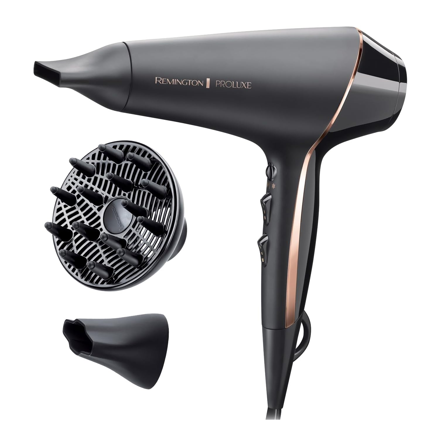 Midnight 2400W Ionic Hair Dryer – OPTIheat Fast Dry Blow Dryer with Diffuser & Nozzles