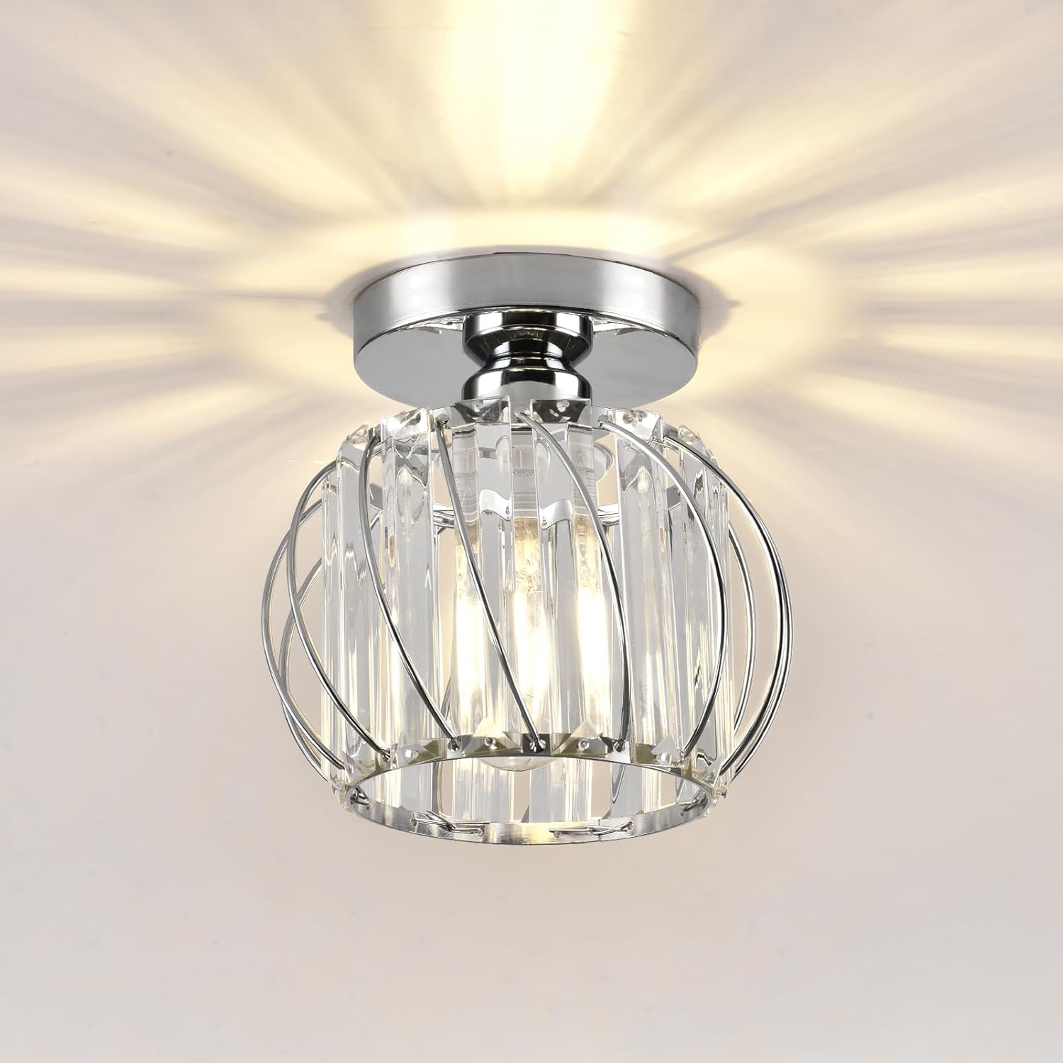 Modern Crystal Semi Flush Ceiling Light, Chrome Mini Fixture
