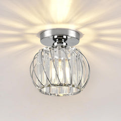 Modern Crystal Semi Flush Ceiling Light, Chrome Mini Fixture