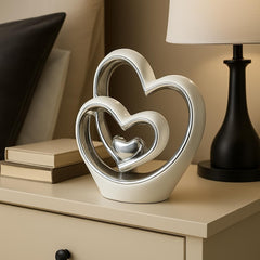Silver Double Heart Ceramic Ornament for Modern Home Décor