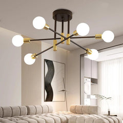 Sputnik Chandelier Ceiling Light 6-Light Black Gold Vintage