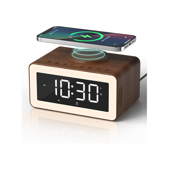 5-in-1 Alarm Clock with Wireless Charger, Bluetooth Speaker & Night Light