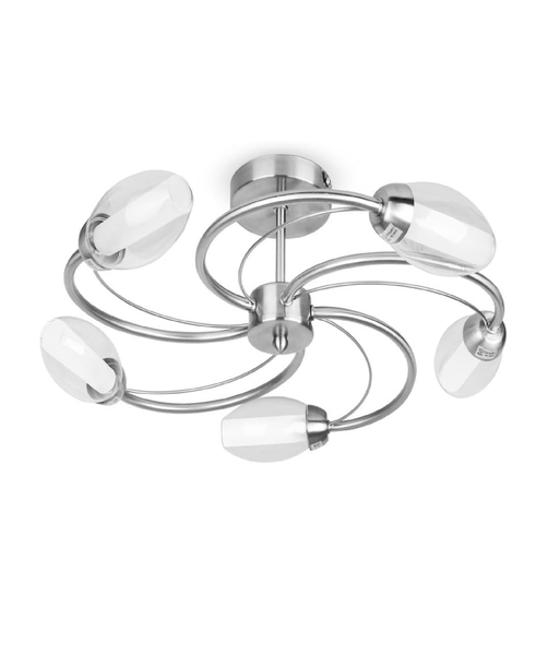 Modern 5 Way Swirl Chrome Flush Ceiling Light with Glass
