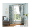 Duck Egg Floral Cotton Curtains 46x72" – Pencil Pleat Vintage Drapes with Tiebacks
