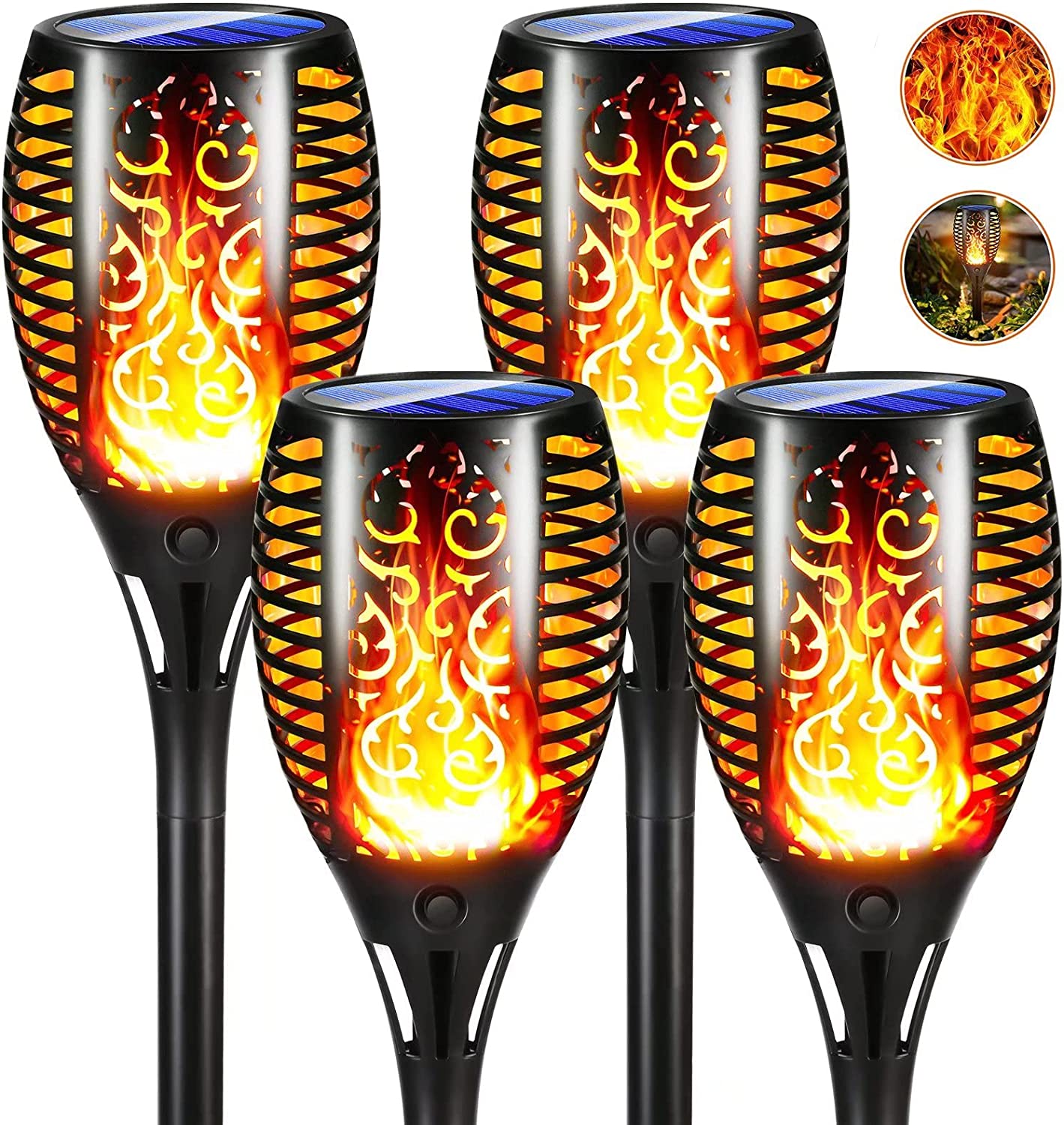 4-Pack Solar Torch Lights - 33 LED Dancing Flickering Flame Lights, IP65 Waterproof