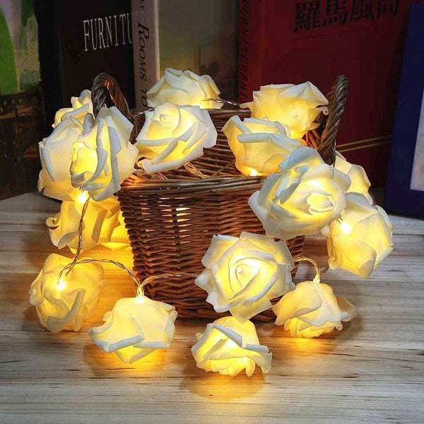 LED Rose Flower String Lights, 20 Warm White Battery Fairy Lights