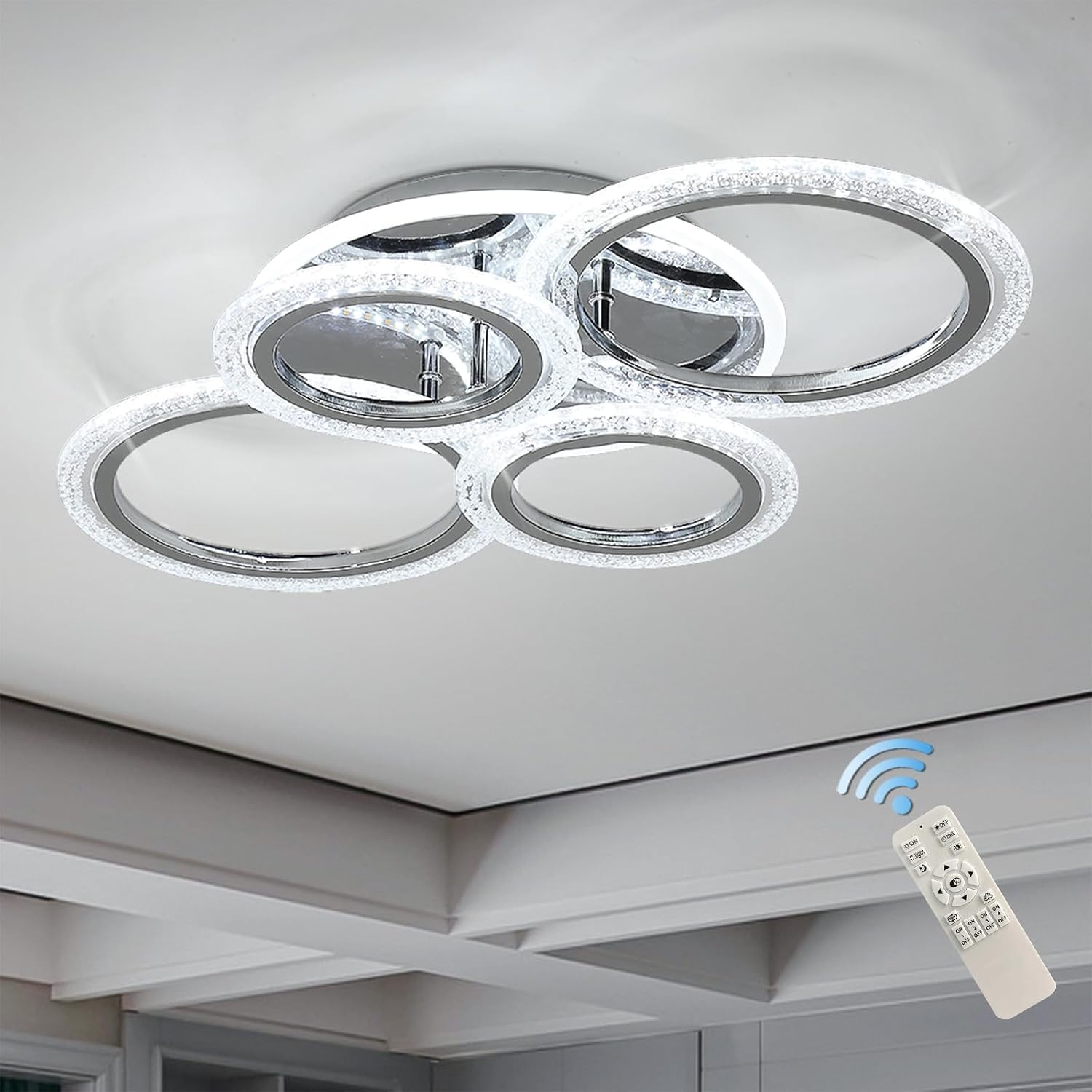 Modern 4-Ring LED Ceiling Light 58W Dimmable with Remote