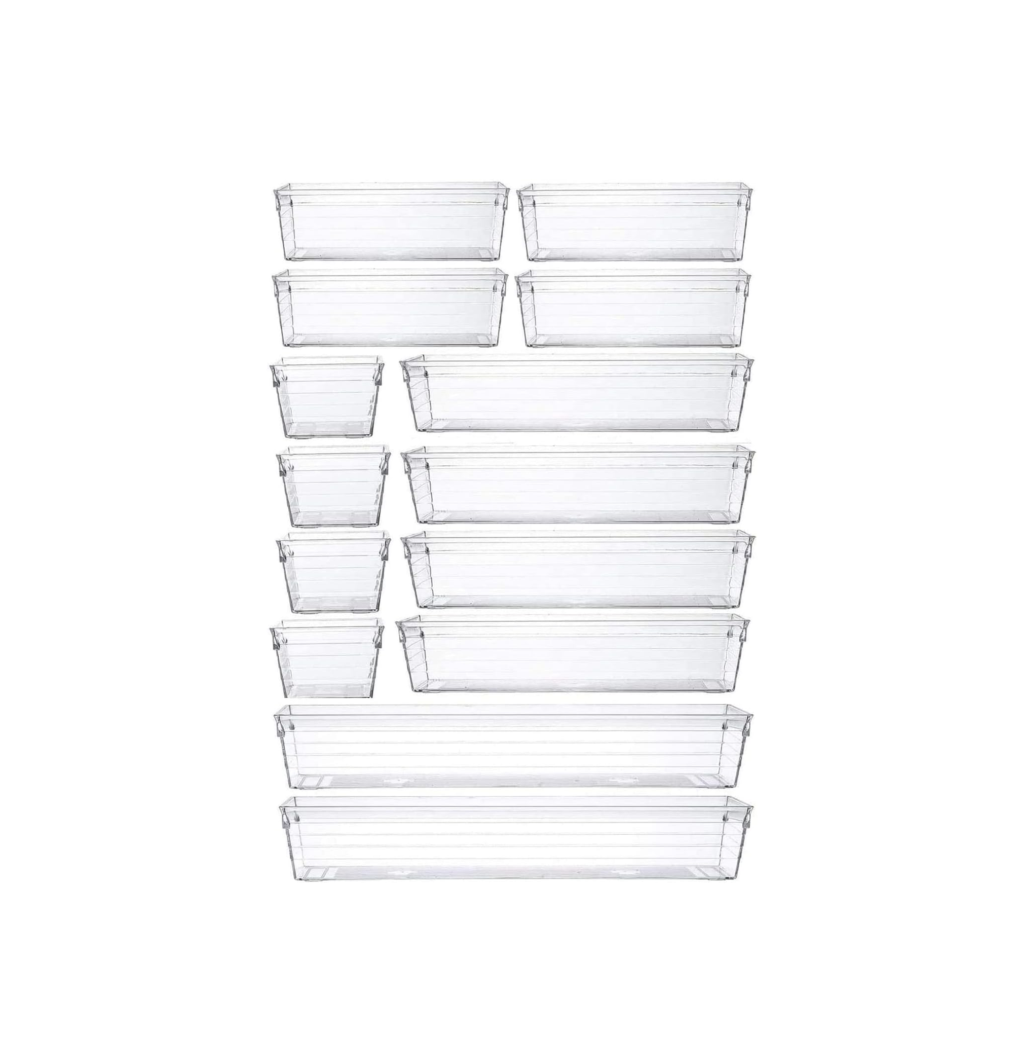 14 Pcs Clear Drawer Organiser Trays – Versatile Storage for Office, Kitchen & Makeup