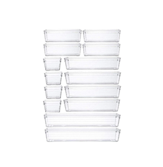 14 Pcs Clear Drawer Organiser Trays – Versatile Storage for Office, Kitchen & Makeup