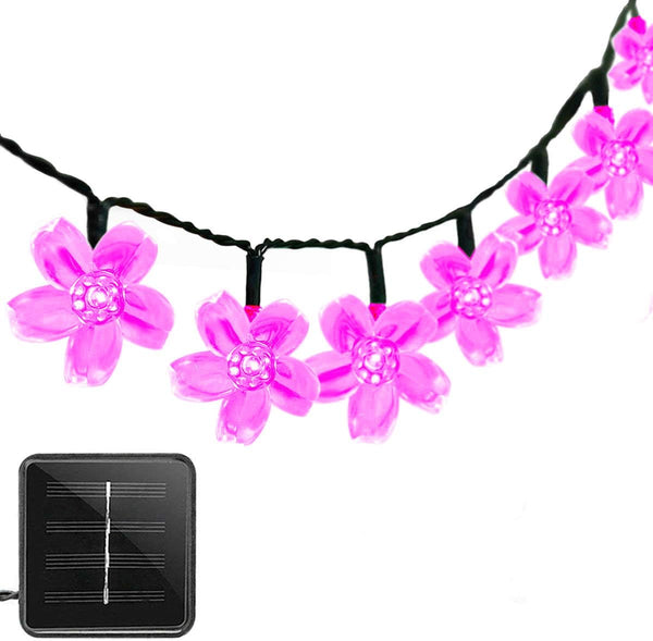 23ft Solar Fairy Lights - 50 LED Pink Peach Flower String Lights with 8 Modes, Decorative Blue Lights