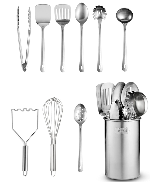10-Piece Stainless Steel Kitchen Utensil Set – Nonstick, Heat-Resistant Cooking Tools with Holder