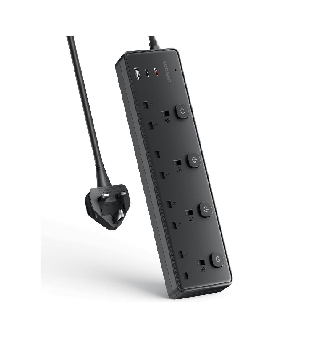 4 Way Extension Lead with 3 USB Ports 30W – 2M Surge Protected Power Strip, Black