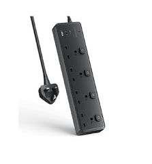 4 Way Extension Lead with 3 USB Ports 30W – 2M Surge Protected Power Strip, Black