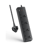 4 Way Extension Lead with 3 USB Ports 30W – 2M Surge Protected Power Strip, Black