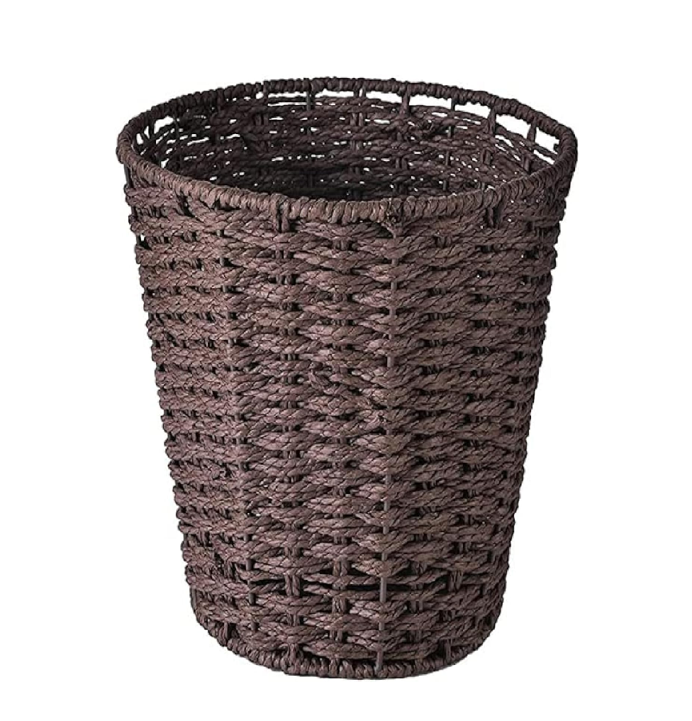 Round Handwoven Wicker Waste Bin – 25cm Brown Rubbish Basket for Home & Office