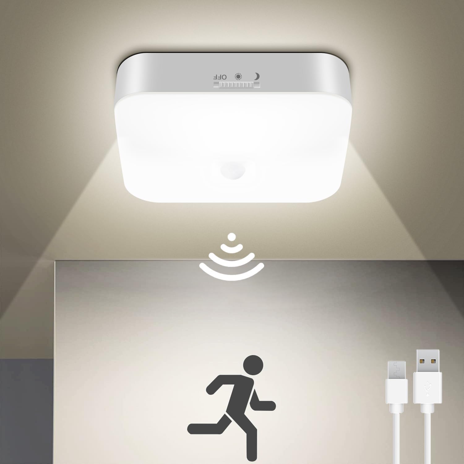 Rechargeable Motion Sensor Ceiling Light, 500LM, Waterproof LED