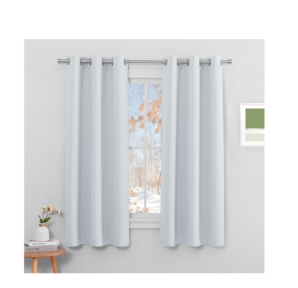 Thermal Insulated Kids Curtains – 42x54 Inch Greyish White Eyelet Drapes, 2 Panels