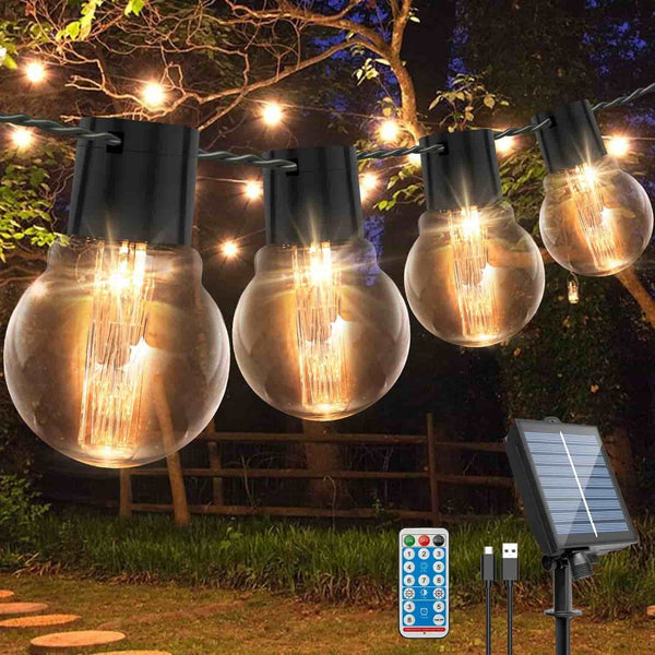 9M Solar Festoon Lights, 20 Bulbs, Remote Control