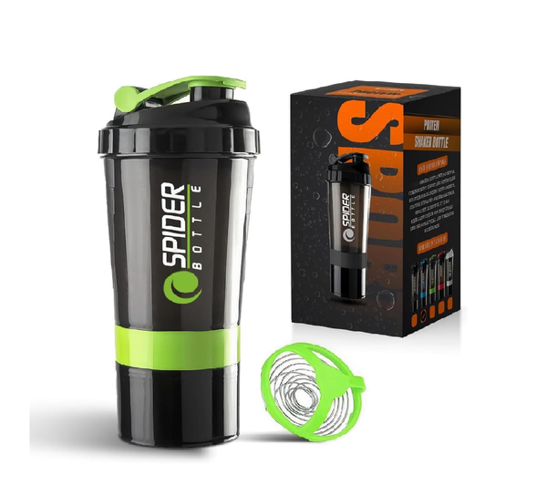 Protein Shaker Bottle 500ml – Green BPA-Free Gym Bottle with Storage Compartment