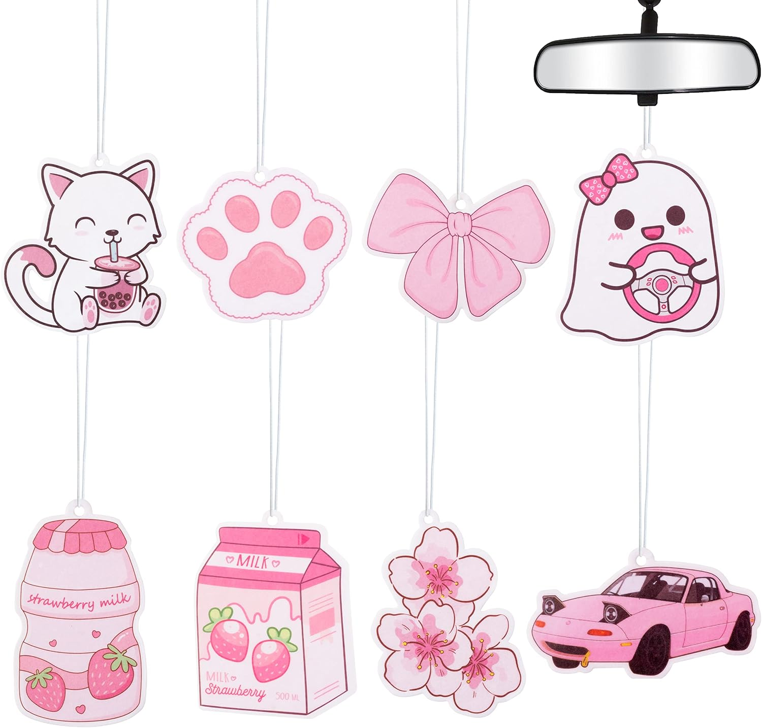 8PCS Cute Pink Car Air Fresheners – Hanging Scented Ornaments for Car & Home Décor