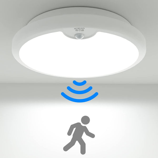 Motion Sensor LED Ceiling Light Battery Operated, 6000K 300LM Battery Lights Indoor, Ø18cm White Bath Ceiling Lights, Battery Wall Lights Indoor