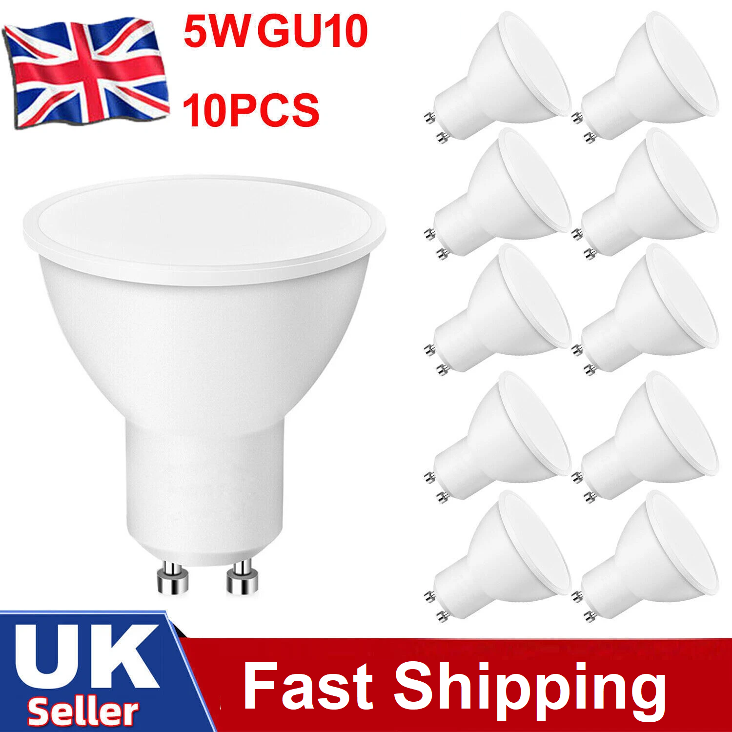 10x LED GU10 Light Bulbs 5W/7W – Energy-Saving 120° Spotlight, Warm White, Cool White, Daylight