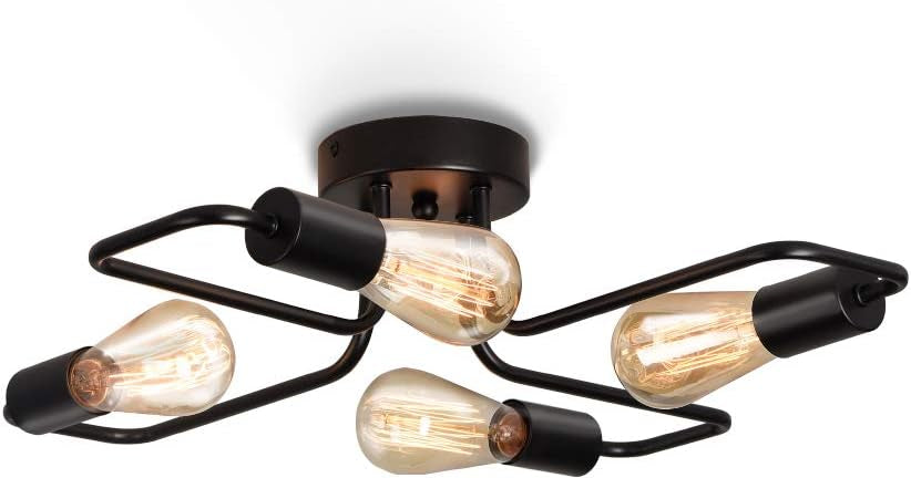 Vintage 4-Light Black Rustic Semi-Flush Ceiling Chandelier