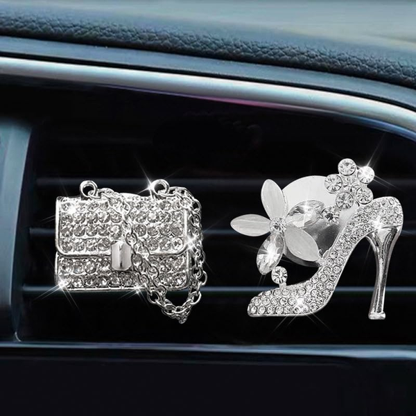 2 Pack Bling Car Air Vent Clip Diffusers – Crystal Rhinestone Fresheners for Women