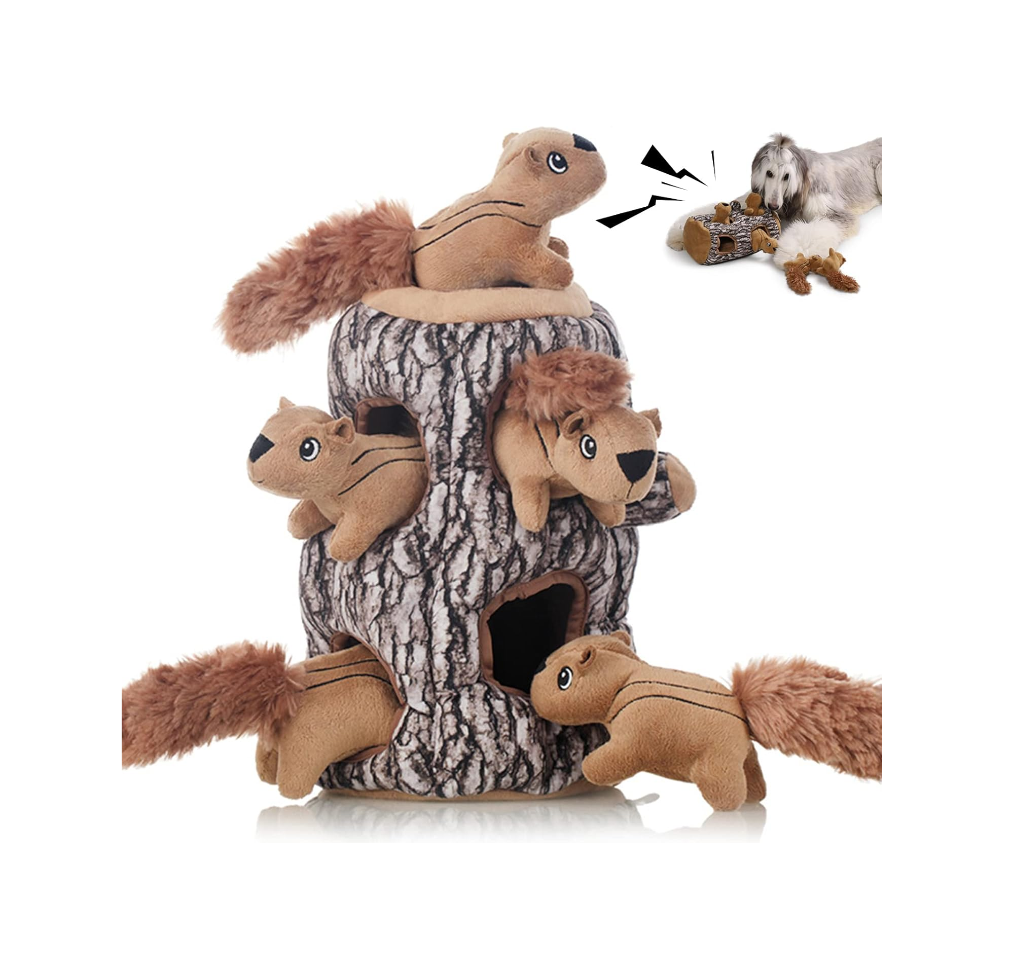 Hidden Squirrel Plush Dog Toy, Interactive Squeaky Hide and Seek Puzzle Toy