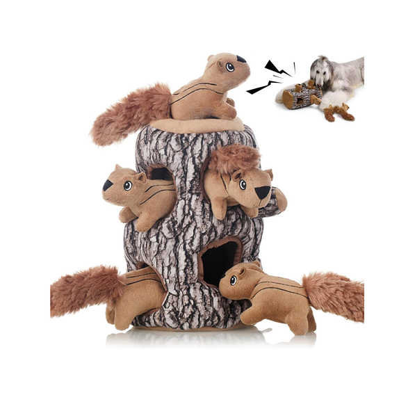 Hidden Squirrel Plush Dog Toy, Interactive Squeaky Hide and Seek Puzzle Toy