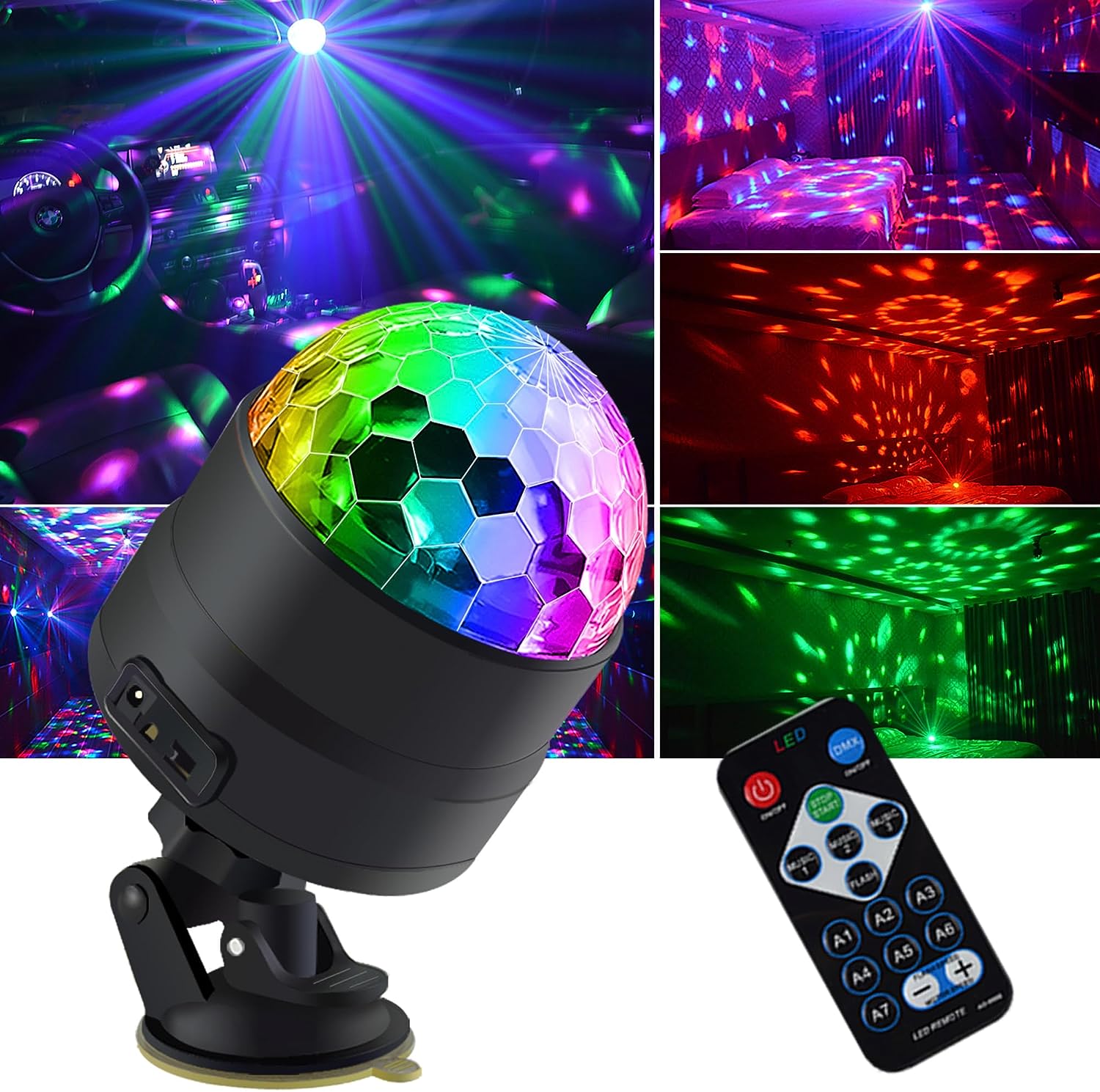 LED Disco Ball Party Lights - Sound Activated, Mini Colors Stage Lights, Strobe Light for Halloween, Christmas