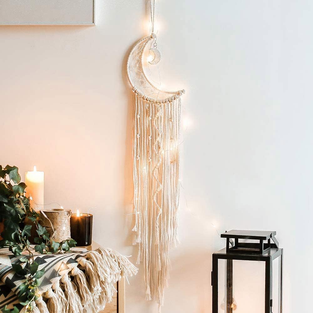 Macrame Moon Dream Catcher Wall Hanging with LED Light