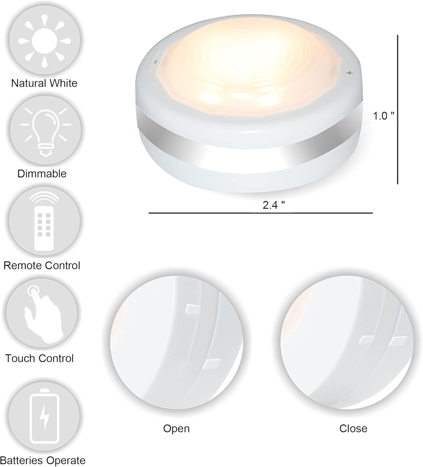 Wireless Battery Puck Lights with Remote – 4000K Natural White