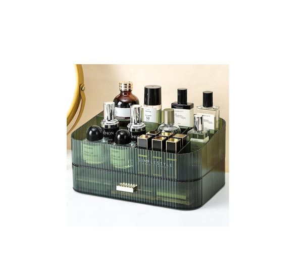 Green Acrylic Makeup Organizer with Stackable Drawers for Skincare & Cosmetics