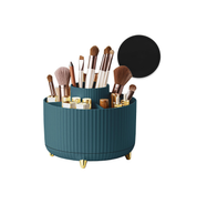 Green Rotating Makeup Organizer with 5 Compartments & Anti-Slip Base for Vanity