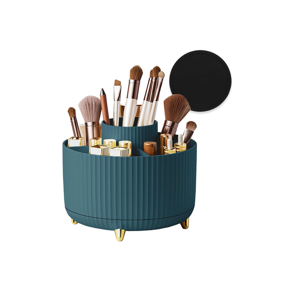 Green Rotating Makeup Organizer with 5 Compartments & Anti-Slip Base for Vanity