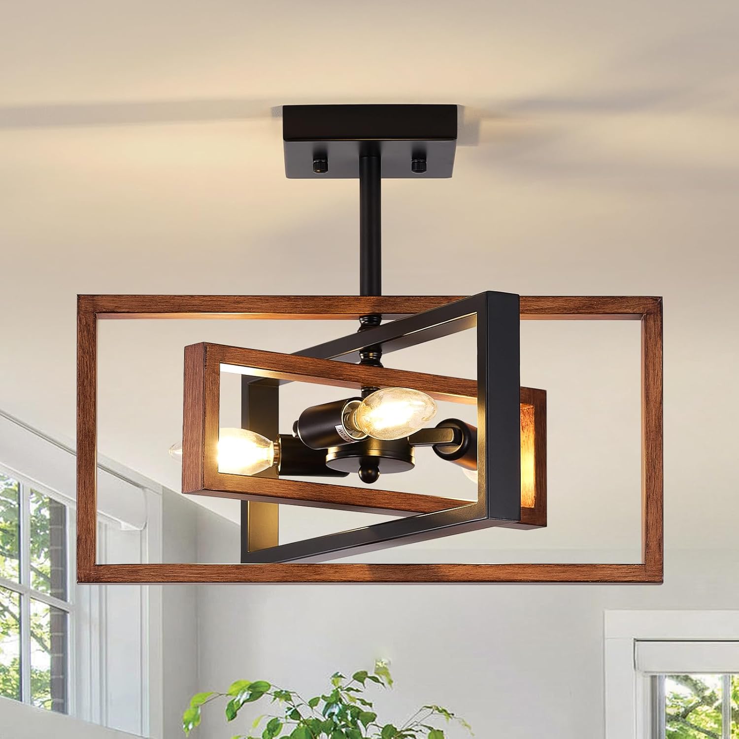 Black 3-Light Vintage Ceiling Light Fixture