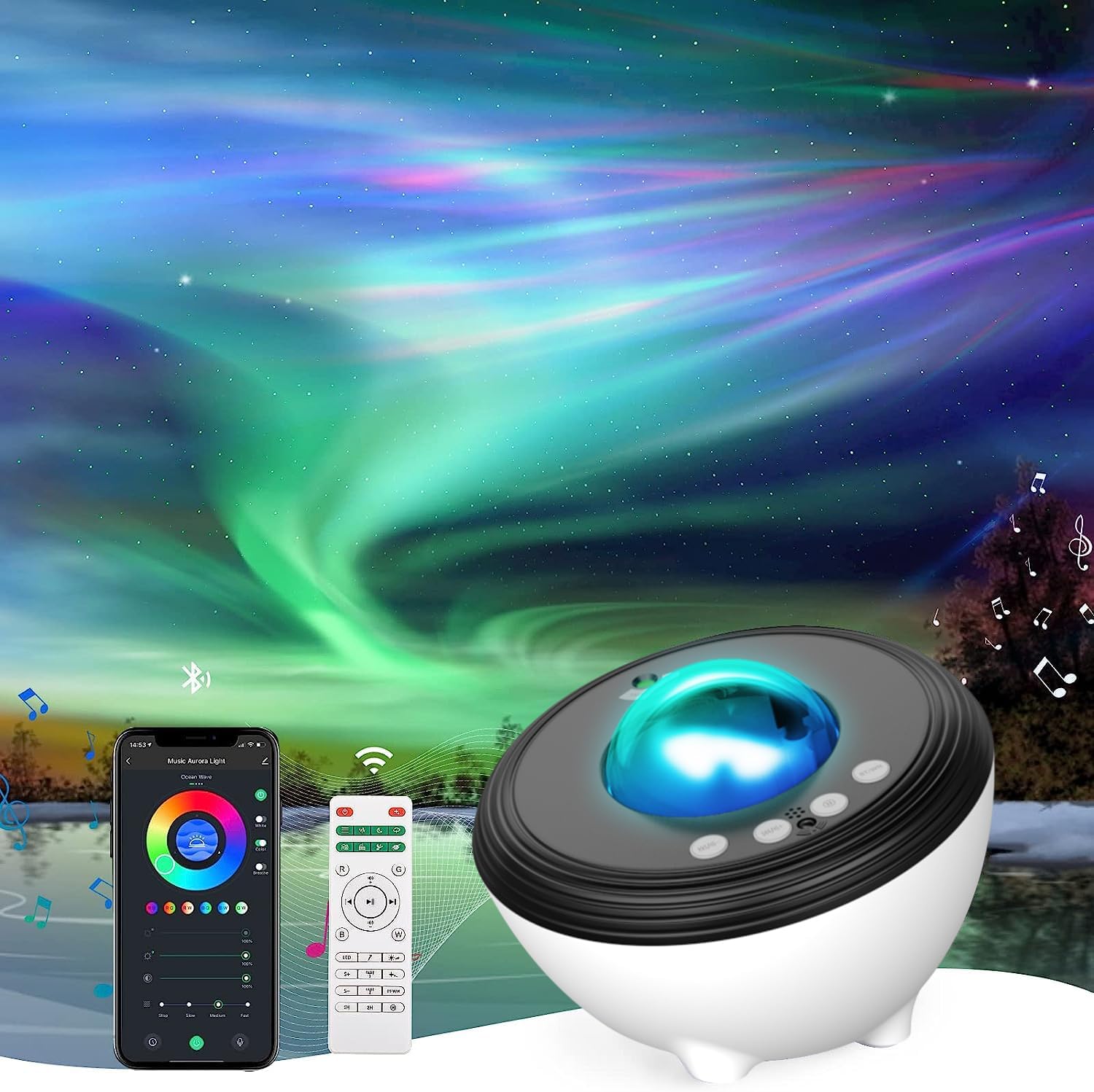 Aurora Galaxy Star Projector with Bluetooth & Remote Control