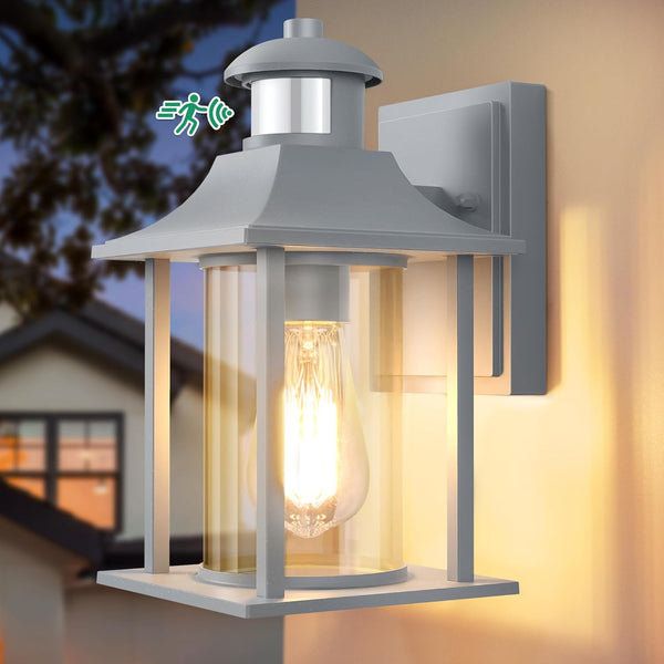 Grey Motion Sensor Outdoor Wall Light with Bulb