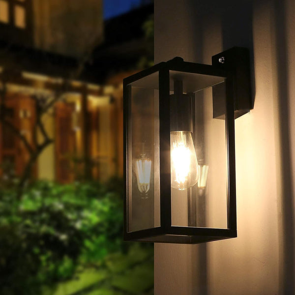 Outdoor Black Lantern Wall Light with Clear Glass Shade