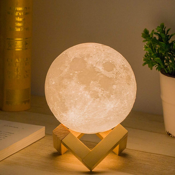 3D Moon Lamp 11.9cm with Wooden Base, Night Light for Home Decor, Best Gift for Kids and Adults