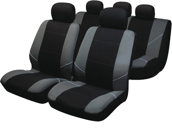 ‘Merton’ Black & Grey Universal Car Seat Cover Set – Airbag Safe, Machine Washable, Elastic Fit