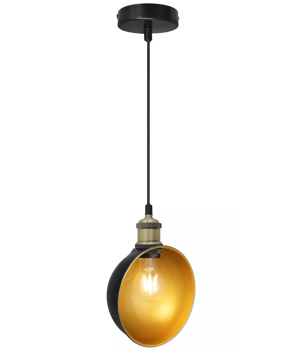 Vintage Antique Bowl Hanging Ceiling Pendant Shade – Black Gold Diner Light H3017