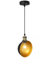 Vintage Antique Bowl Hanging Ceiling Pendant Shade – Black Gold Diner Light H3017