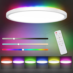 12-Inch 24W RGB Dimmable LED Flush Mount Ceiling Light - High Brightness 3200lm, Remote-Controlled