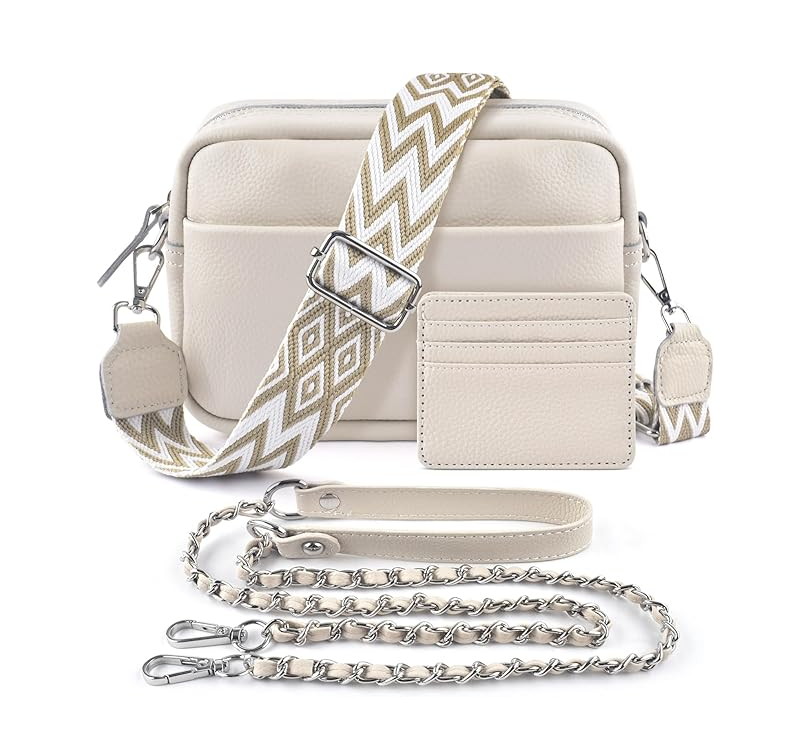 Leather Crossbody Bag for Women – Wide Strap Shoulder Handbag with Card Holder