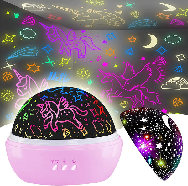 2-in-1 Star Projector Night Light - Unicorn Gifts for Kids Age 2-10, Rotating Projection Lamp