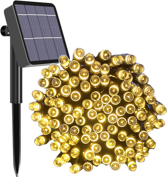 Solar-Powered 200 LED Warm White String Lights with 8 Modes and Remote Control