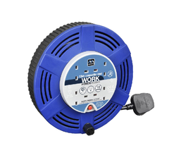 4 Socket 15M Extension Lead Cable Reel with Thermal Cut-Out, 10A Blue/Black
